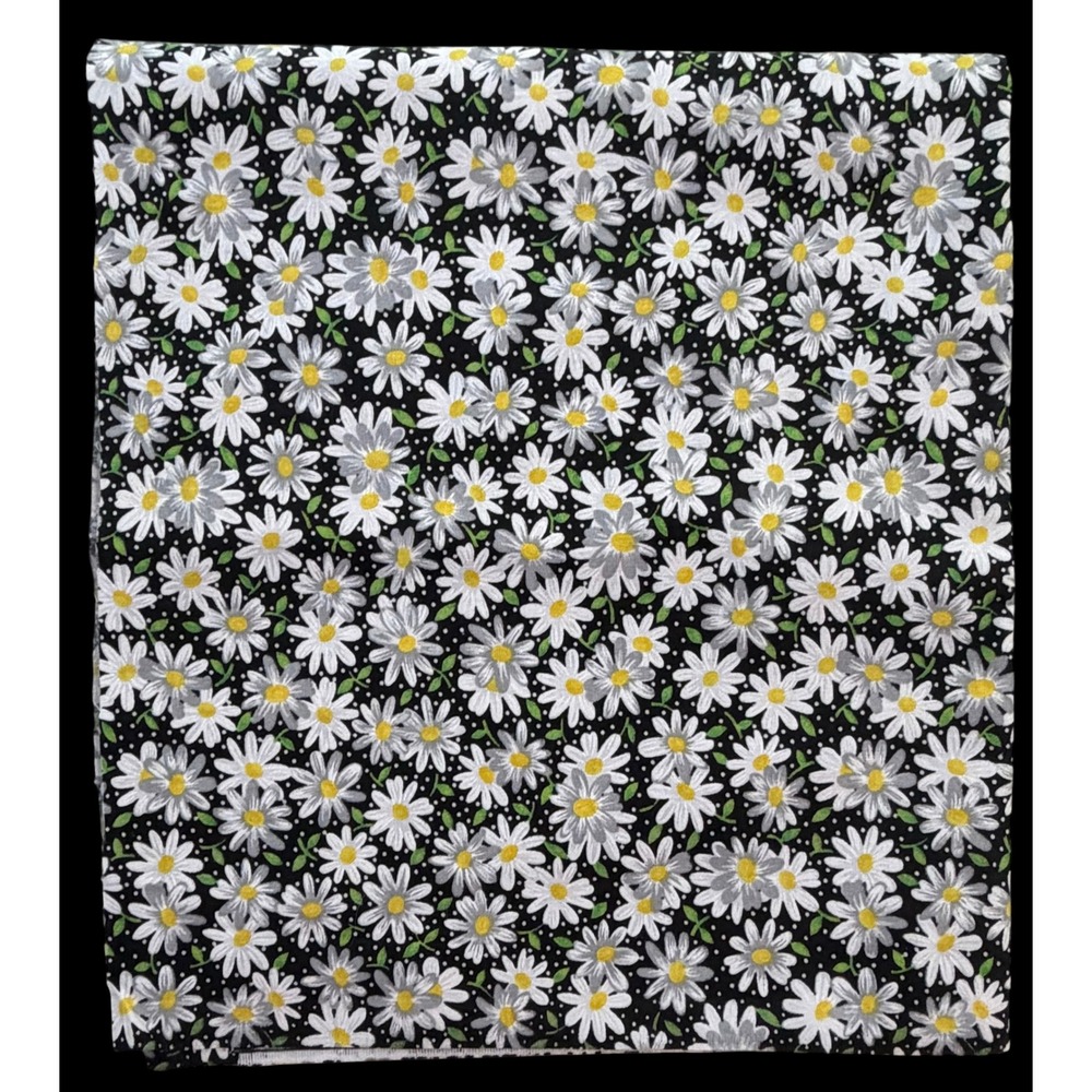 Fabric Traditions Daisy Floral Polka Dot Cotton Fabric Black White Yellow 1 Yard